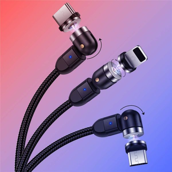 Fast Charger Phone Accessories 540 Degree Rotation 3 in 1 Micro Type C Magnetic USB Data Charging Cable