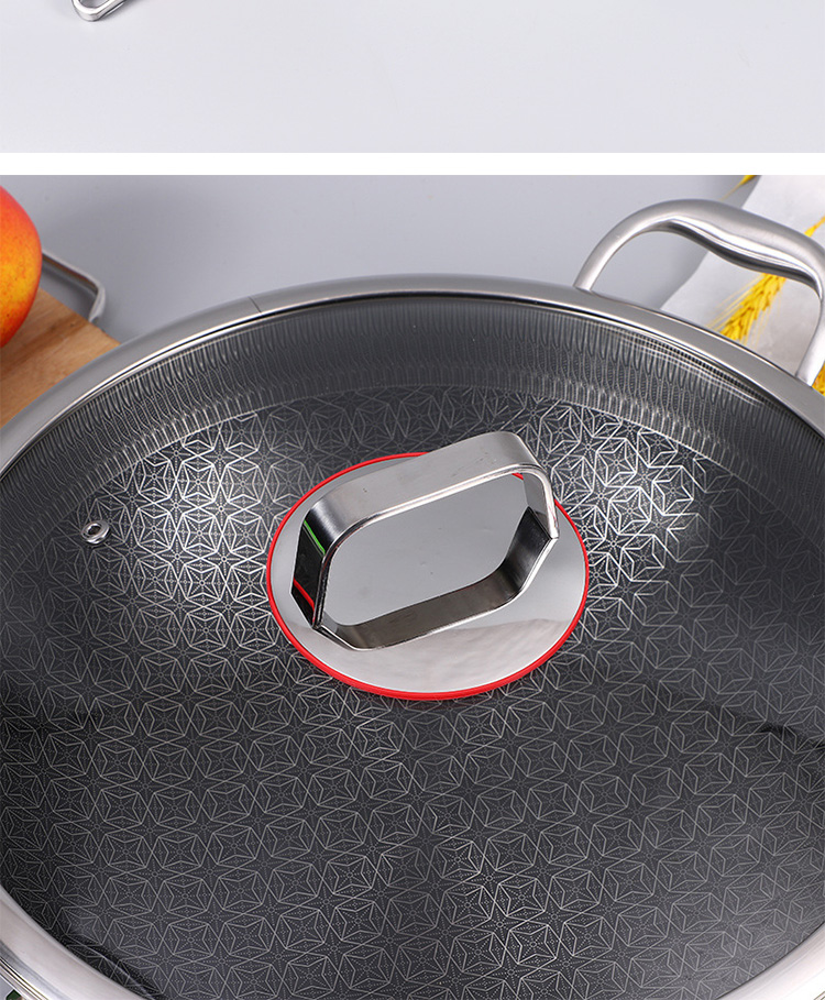 Wholesale Honeycomb Non Stick Fry Pan Cooking Pot 18/10 Stainless Steel Wok Pan With Glass Cover