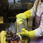 Yellow Unique Dishwashing Sponge Gloves Oil Proof Natural Latex Length 35cm