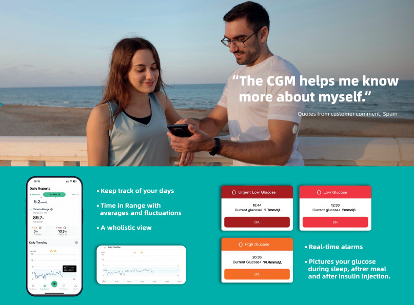 Portable Home Continuous Glucose Monitor Painless Blood Collection With Small Bluetooth Transmission