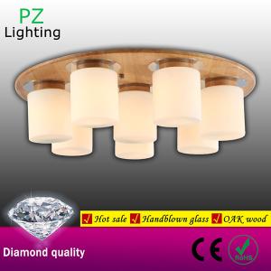 Wholesale Round glass shade OAK wood ceiling light with remote controller made in Zhongshan China from china suppliers