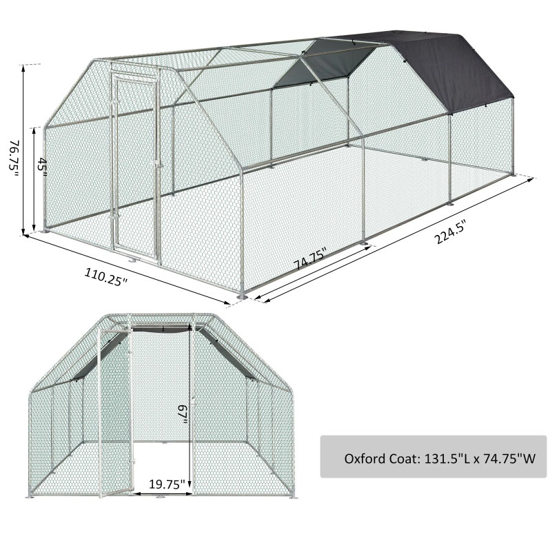 Weatherproof Galvanized Metal 19.7ft Walk In Chicken Cage