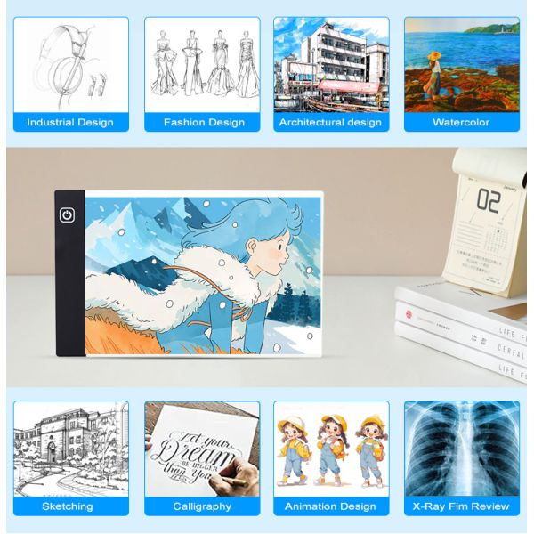 OEM ODM Acceptable Portable LED Drawing Board Large 210x150mm Plastic Light Pad Suitable for Tracing Sketching Artists