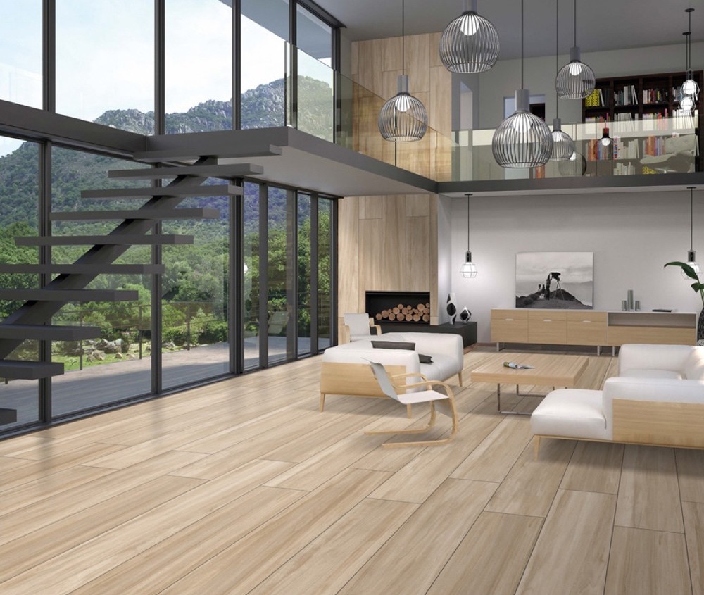 No Fade 250x1500mm Wooden Porcelain Strips And Brown Floor Tiles For Living Room No Fade
