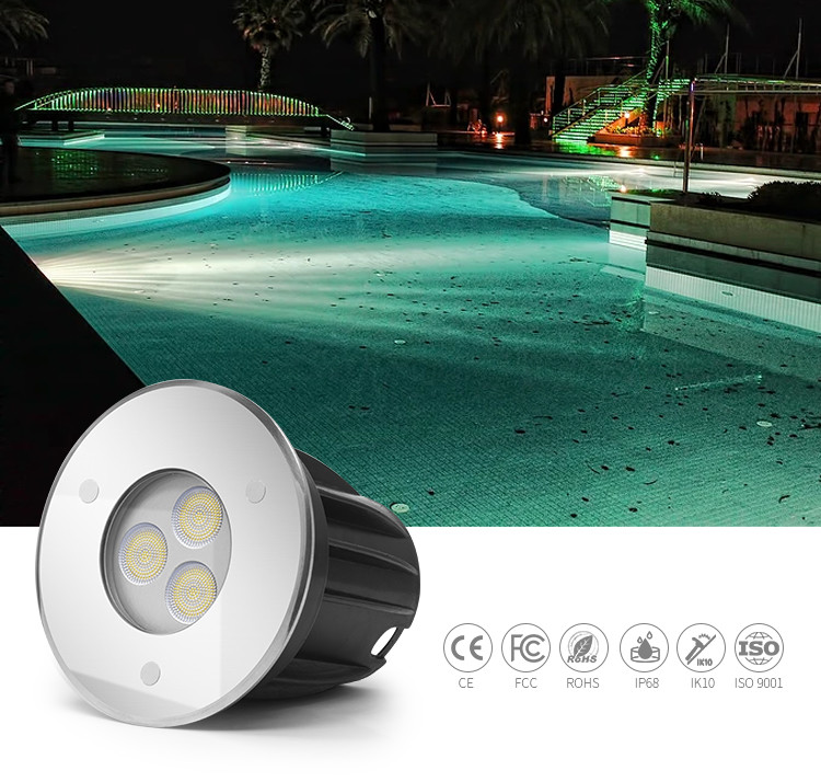DMX512 Control Underwater LED Spotlights Muti Color 12 Volt 3W SS316L For Swimming Pool