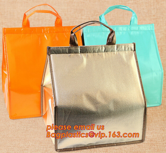 Reusable aluminium foil thermal insulation material cooler bag for picnic with Strapping tape closureRecycled PP Woven Plast