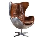 Brown Black Vintage Aviator Leather Egg Chair Adjustable Height