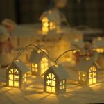 10 LED Ornaments Luminous Wooden House Shape Assembly Christmas Tree Pendant