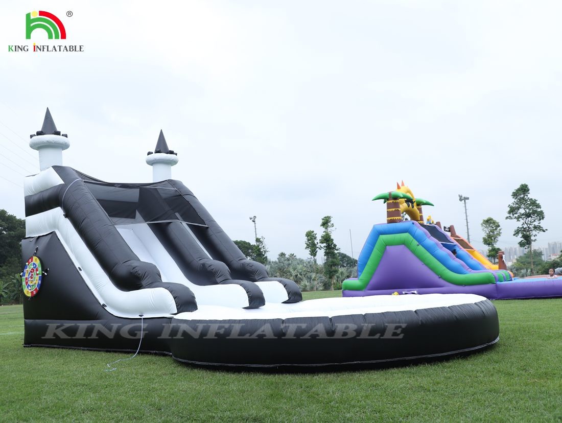 Black And White Commercial Inflatable Water Slide With Pool Water Slides Inflatable