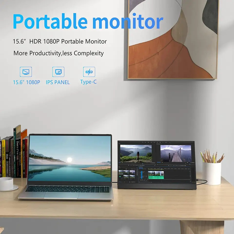 100% Color Gamut Touch 4K Portable External Monitor 15.6 Inch Built in Battery 10000mAh 600 Brightness