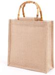 Portable Burlap Jute Shopping Bag Bamboo Loop Handles Reusable Tote Grocery Bags