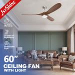Smart Remote Control Ceiling Fan with 3 Natural Wood Blades and Metal Lamp Body
