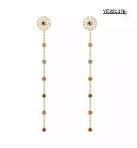 Wholesale 6cm Girls Stainless Steel Gold Earrings Long Dangle Colored Rhinestone Earrings from china suppliers