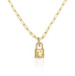 18K Gold Locket Pendant Pave White CZ Link Chain Necklace For Engagement