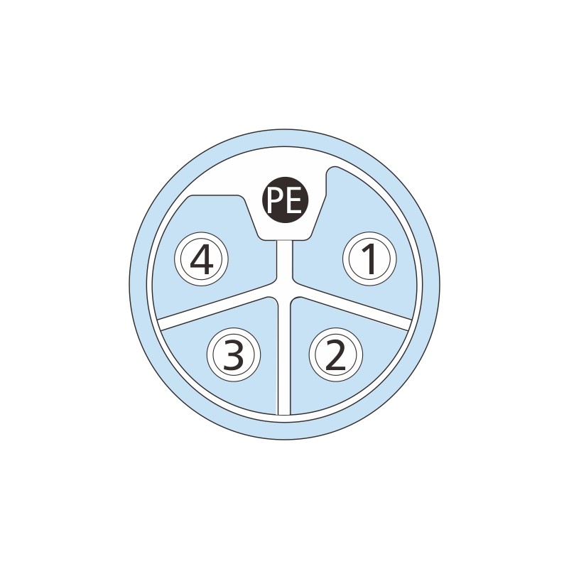 16a / 63v M12 L Code Connector 4 Pin+Pe Male To Female Molded 1m Pvc 5x16awg Shielded Power Cable