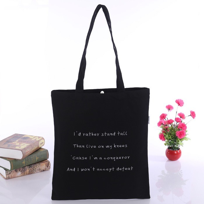 Draw String Reusable Cotton Canvas Tote Bag For Women Shopping