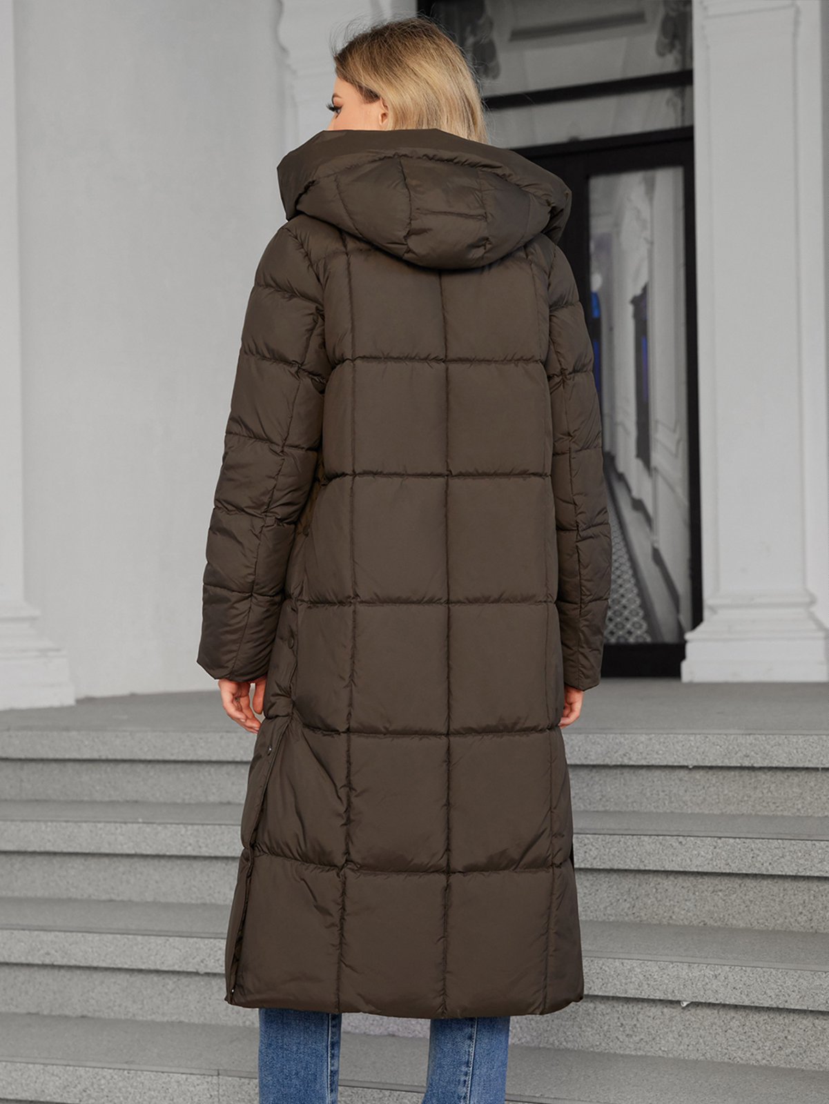 long women jacket, for cold winter coat, lower knees length, dark colours, Winter Warmth Guardian Self Heating Thickened Down / Cotton Jacket,
