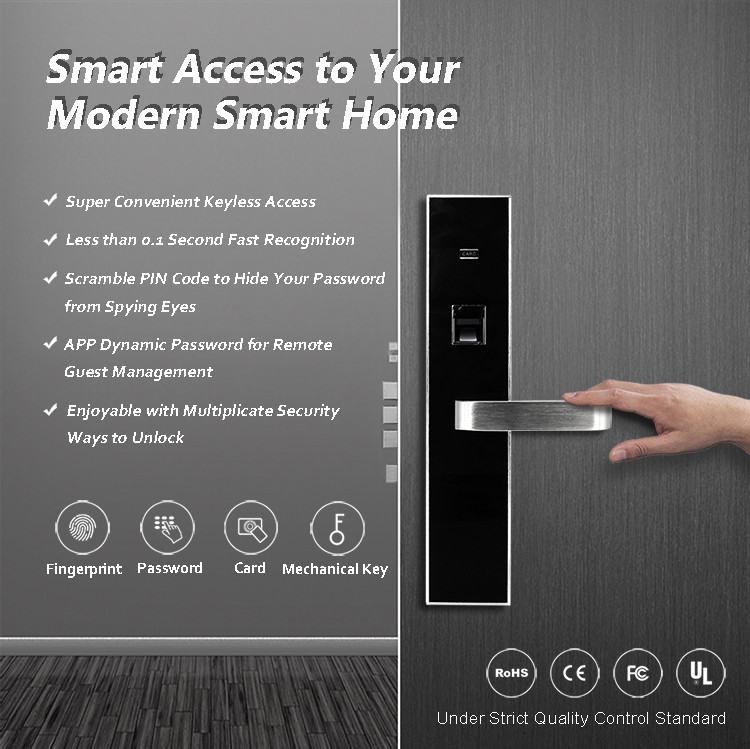 Aluminium Stainless Electronic Door Locks Biometric Scramble PIN Code