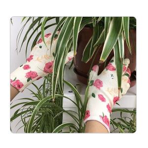 Wholesale Flower Print Polyester Good Grip PU Coated Work Gloves For Gardening And Farming from china suppliers