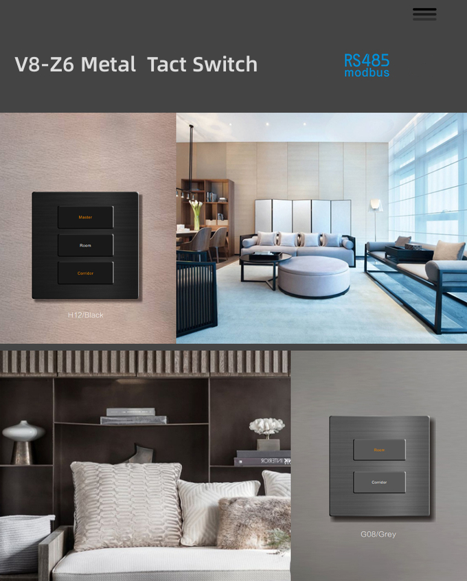 12 Volt Wall Switch RS485 , Aluminum Smart Push Button Light Switches