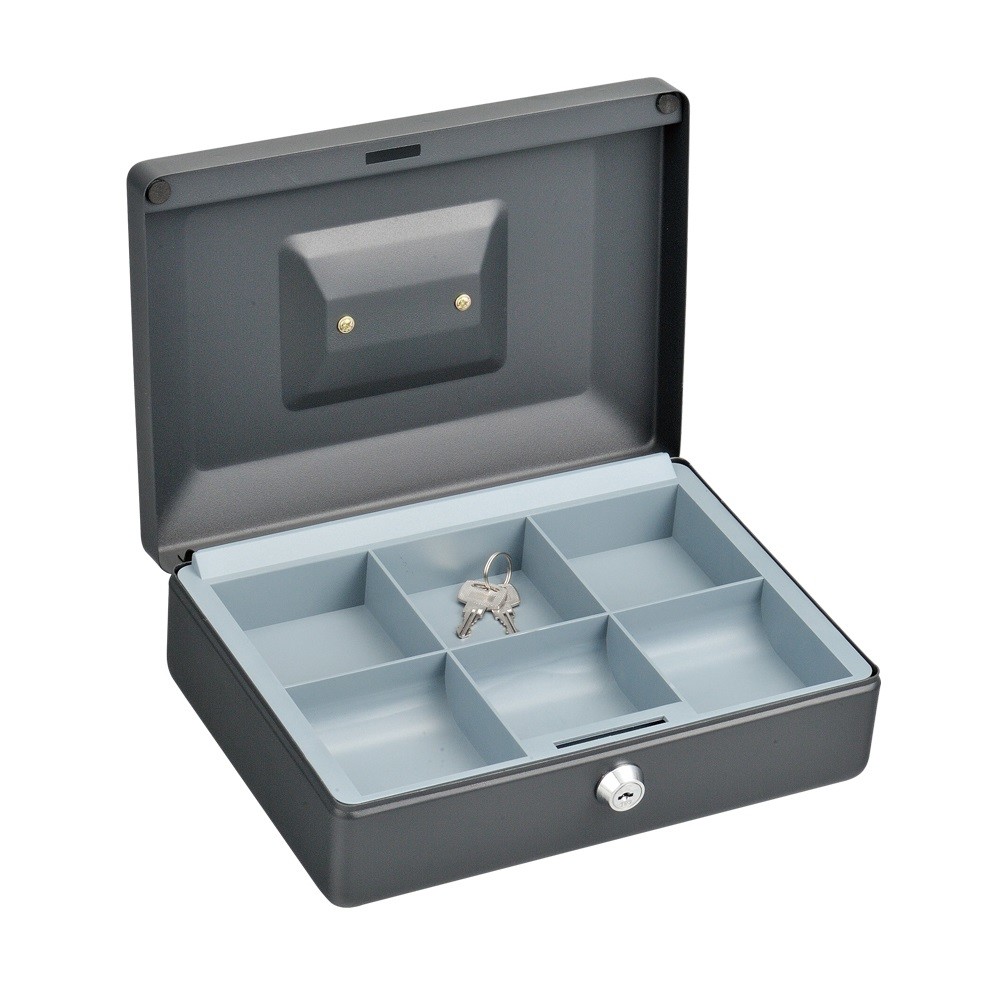 6 Cell Money Bank Box With Key Lock , Grey Color Money Storage Safes