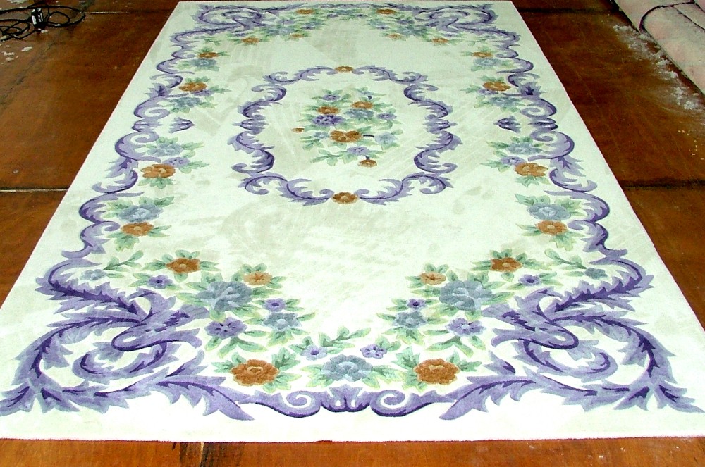 Living Room 100 Wool Rug 8x10 Embroidered Pattern Hand Carved Technics