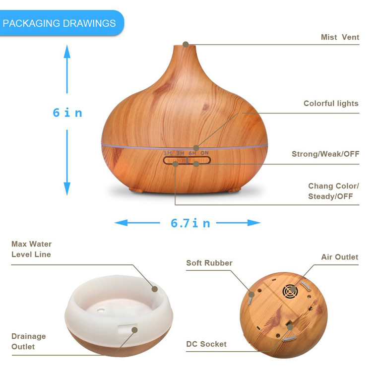 550ml Cool Mist Grain Aromatherapy Diffuser with Auto-Off Safety Switch for Home