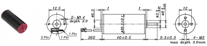 18.7W 12v Coreless Dc Motor Max Speed 25000rpm 20mm Diameter