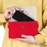 Red Beaded Clutch Pearl Bag Flower Wrist Hand Woven With White Cap OEM ODM