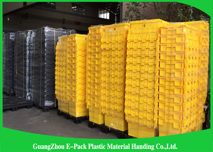 Customzied Plastic Moving Boxes For Warehouse , Attached Lid Totes