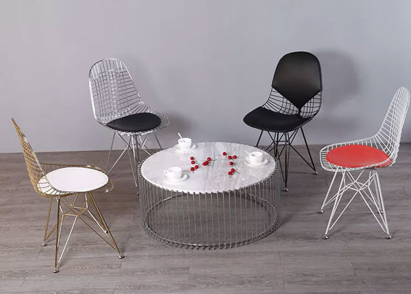 Indoor Outdoor Furniture Metal Frame Dining Chair PU Leather Gold Wire Chairs