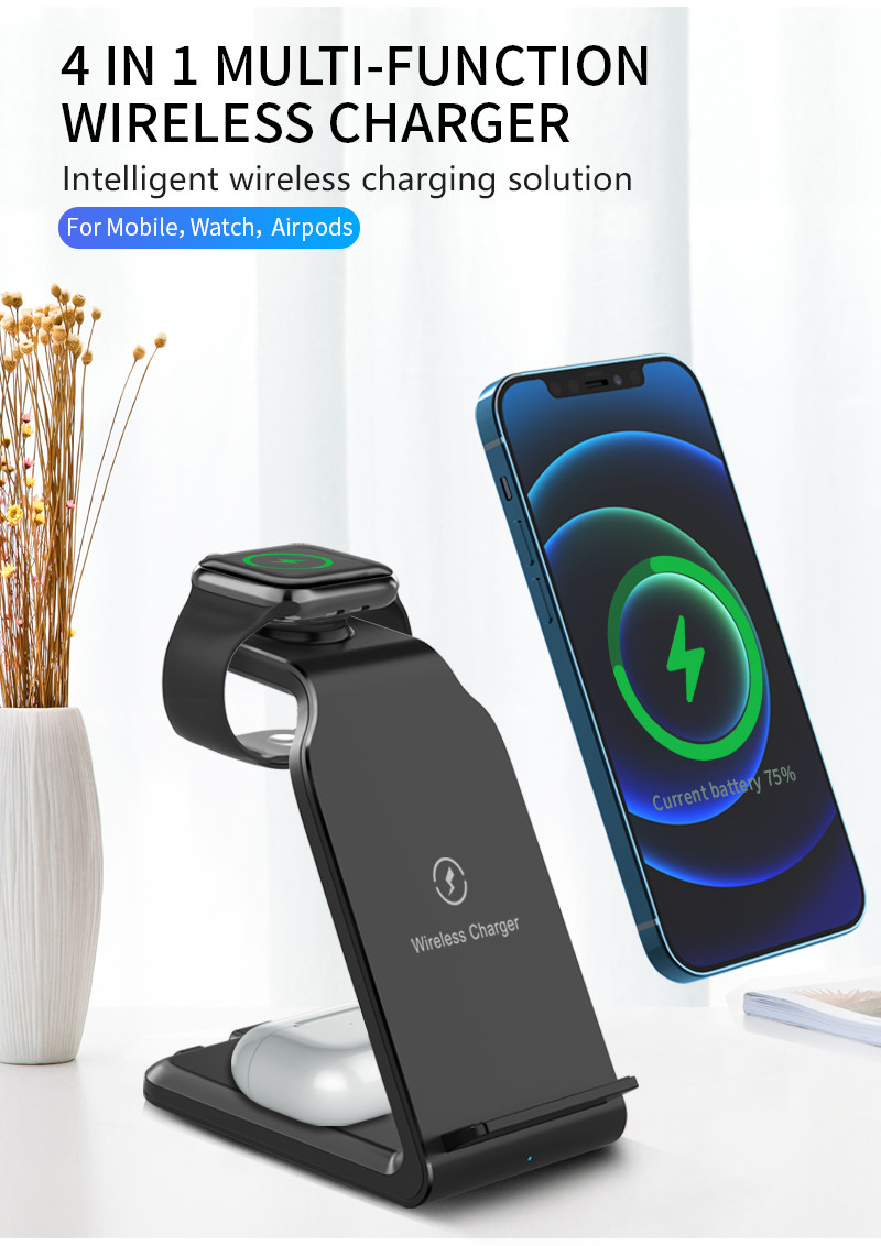 112*70*120mm Multi Function Wireless Charger Station For Airpods Pro