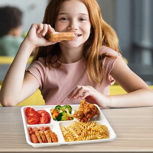 5 Compartment Plates, 125 Pack Disposable Paper Plates, Biodegradable Sugarcane Plates, Eco-Friendly School