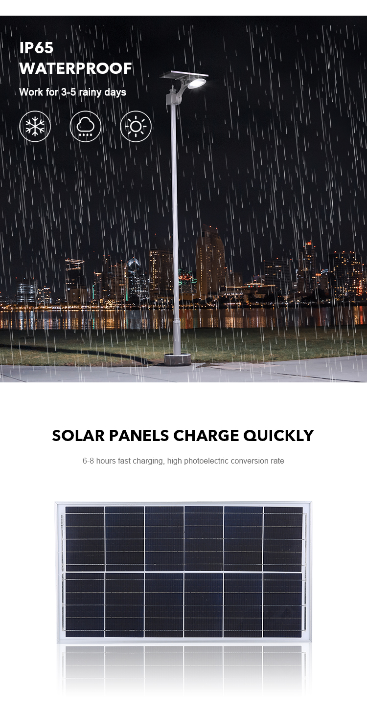 Light Control LED Road Outdoor Solar Street Light 3.2V 20000mAh Quick Charging
