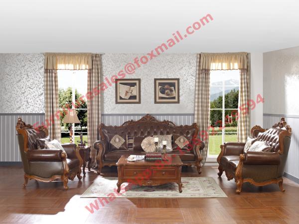European Classic Solid Wooden Carving Frame with Italy Leather Upholstery Sofa