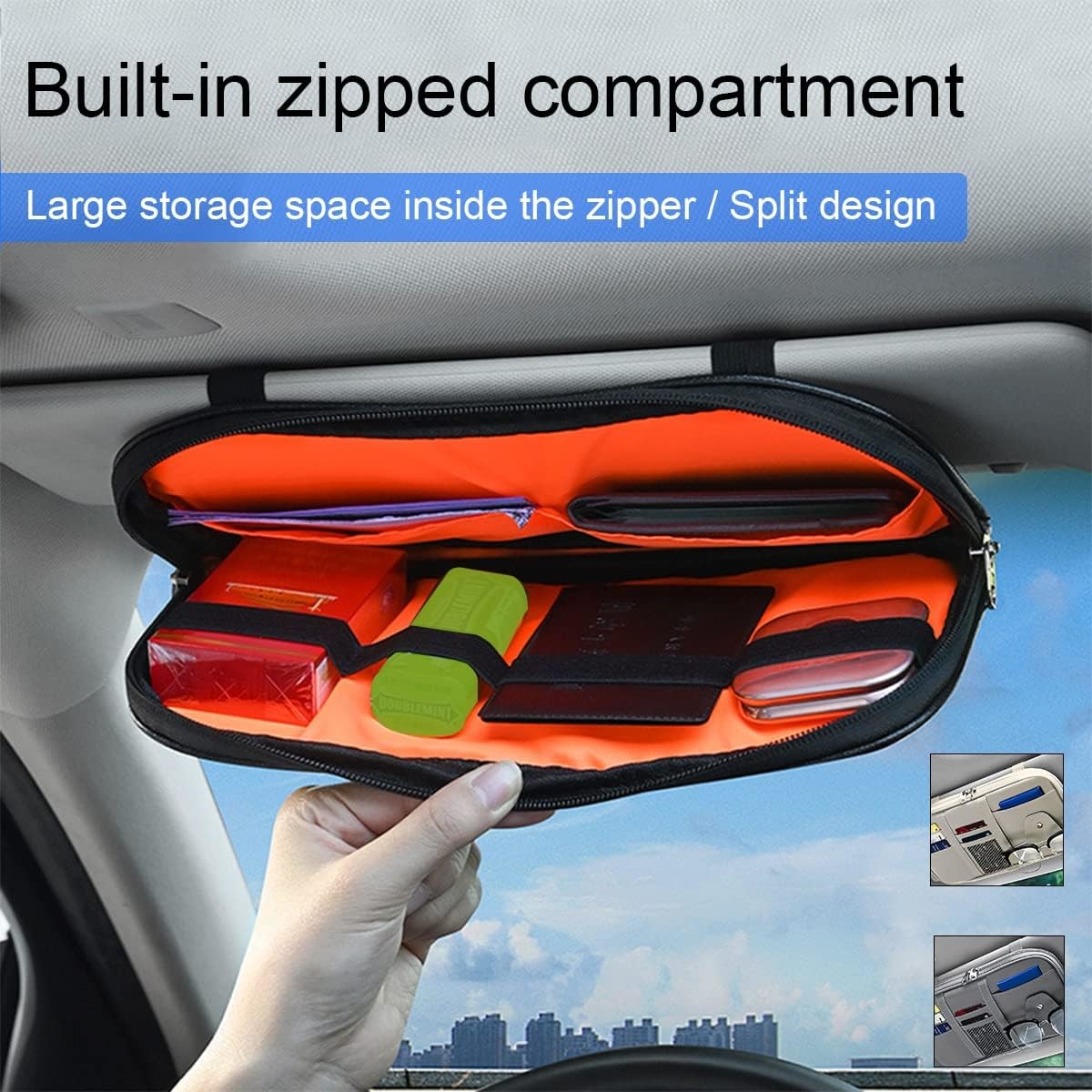 Car Sun Visor Organizer, Sunglass Holder and Storage Pocket, Card Cash Pouch with Multi-Pocket Net Zipper, Case Bag