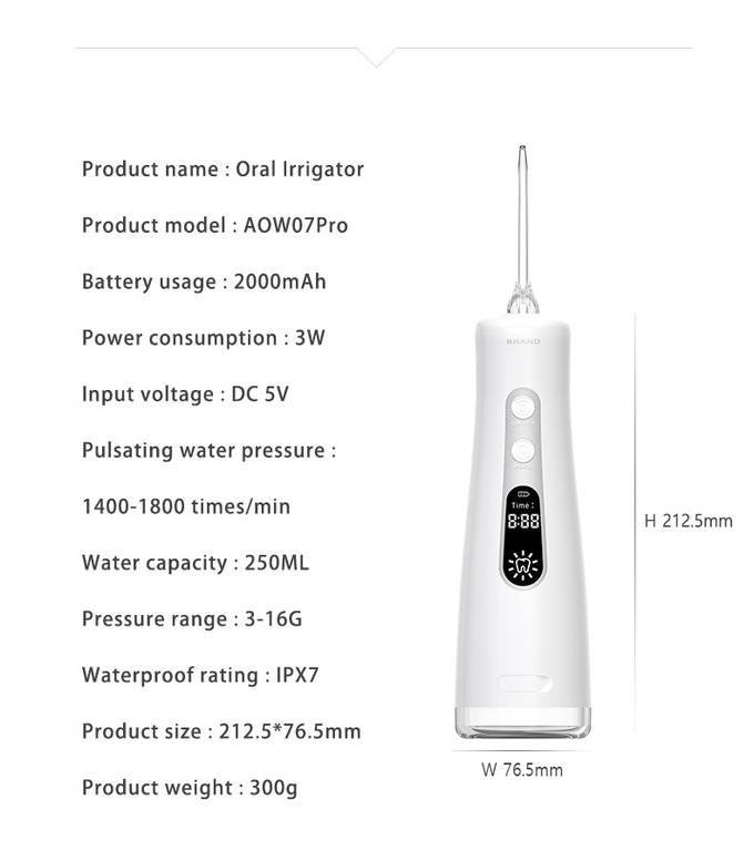 Oral Irrigator Dental Care 350ml Tank Rechargeable USB LED Display Electric Portable Water Flosser