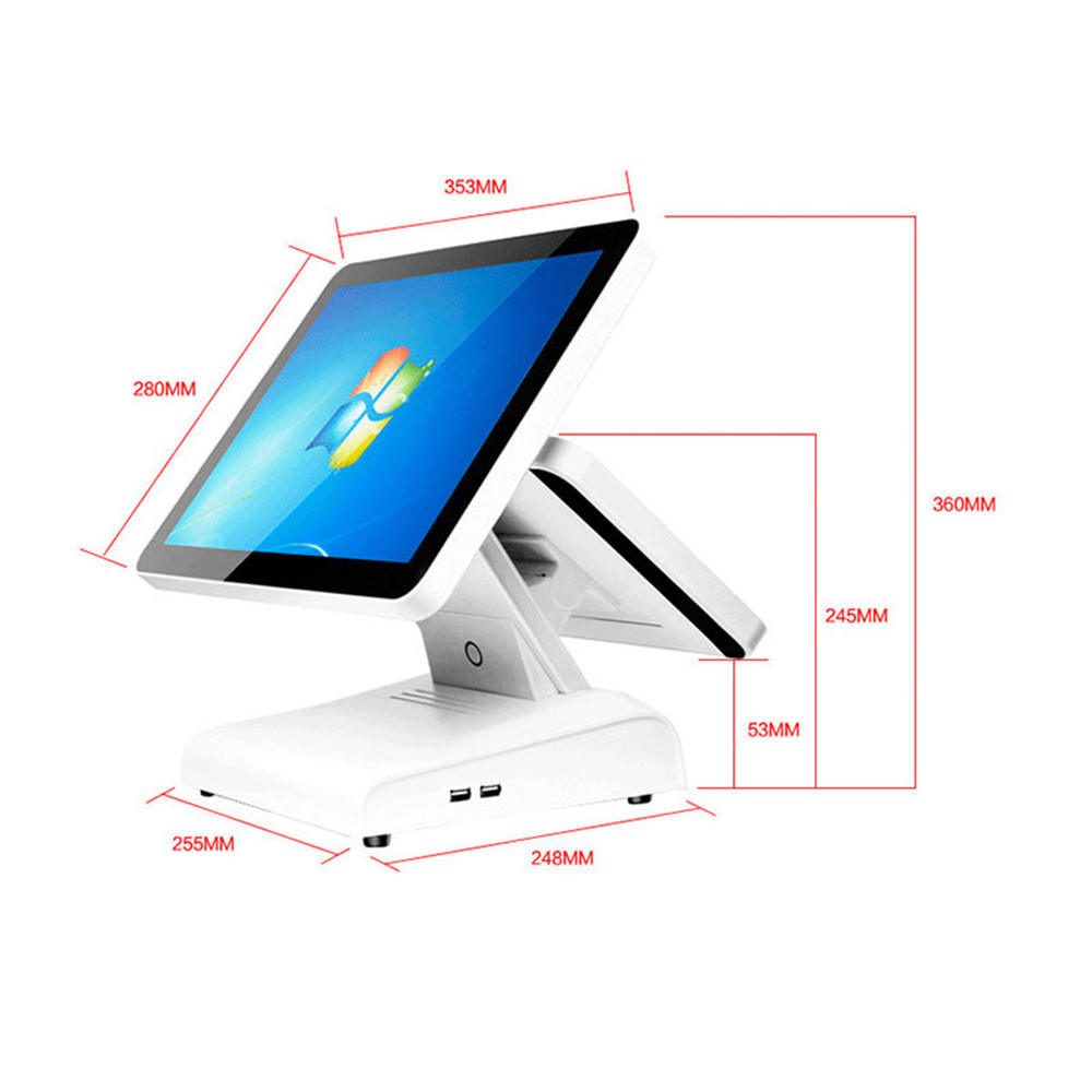 400CD/M2 Android POS System Pos Dual Screen Cash Register 1366*768 Pixels