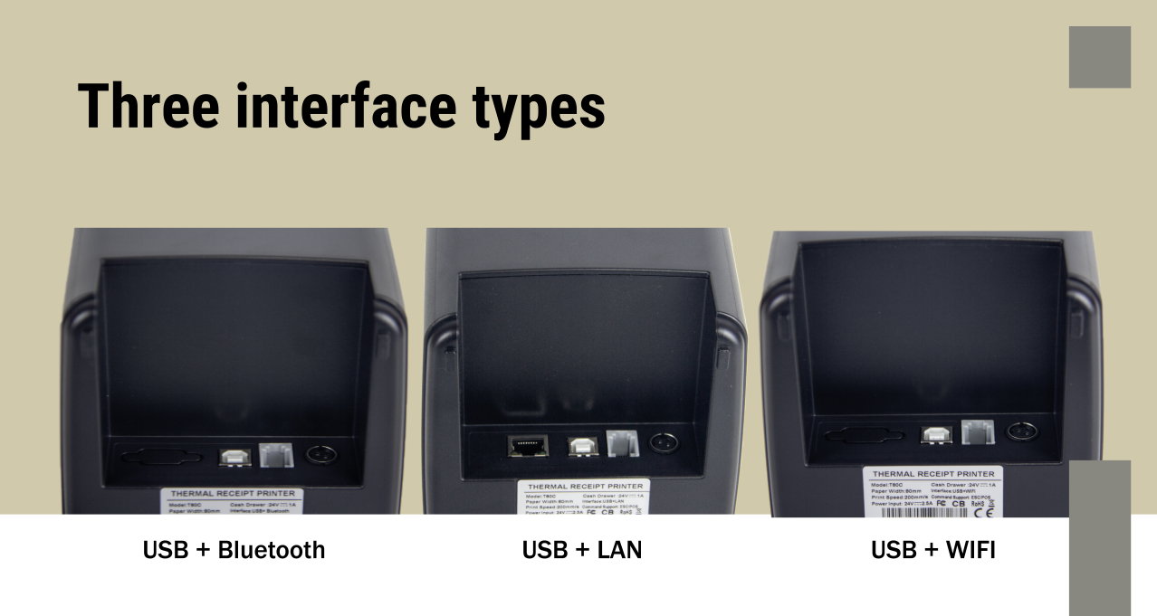 T80C Printer 80mm Width Sleek Light weight Printing Accepts POS System and Cash Drawer