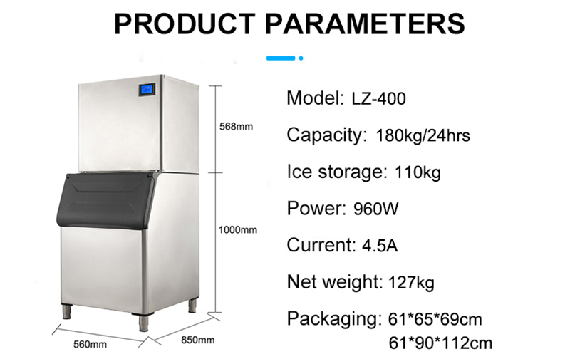 Ice Cube Maker for Drinks 180kg Daily LZ-400 CE Approval Square Cube Ice Machine