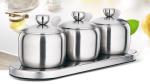 Kitchen Stainless Steel Cookwares Sugar Bowl With Clear Lid 3 Serving Spoons