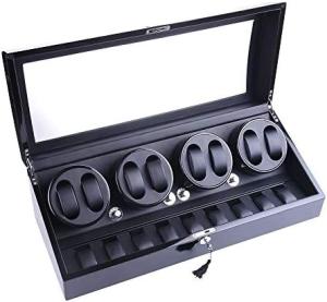 Wholesale Watch Winder, XTELARY Luxury 4 Motor Quad Watch Winders for Automatic Watches Safe &amp; Wooden Display Box Case 8+9 Storage from china suppliers