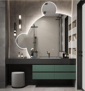 Wholesale Melamine Contemporary Bathroom Cabinets Green Door With Round Mirror from china suppliers