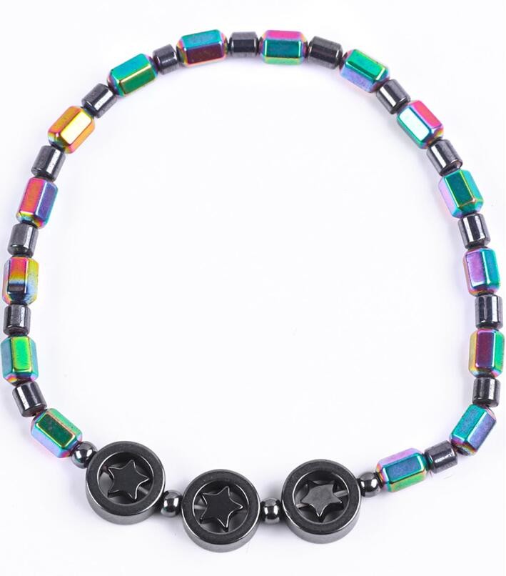 Gemstone Bead Slimming Magnetic Hematite Stone Ankle Bracelets With Five Star Symbol