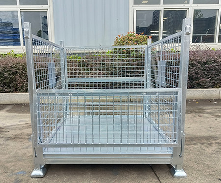 Welded Metal Stillage Pallet Cage With Mesh Sides And Sheet Steel Base