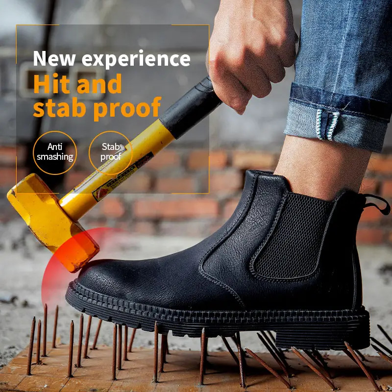Crazy Horse Leather Chelsea Safety Shoes Waterproof Steel Toe Boots Industrial
