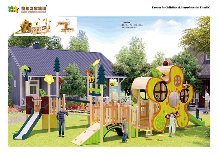 Honeybee Theme Wooden Playground Slide Precision Machining Color Powder Coated