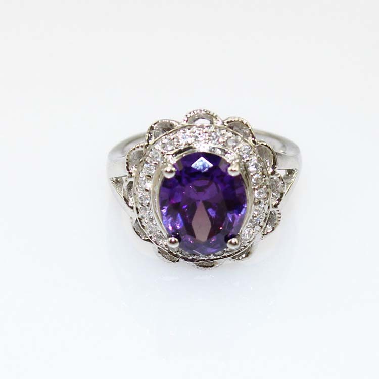 Fashion Jewelry 8mmx10mm Oval Cut Pink Cubic Zircon 925 Silver Ring(R19)