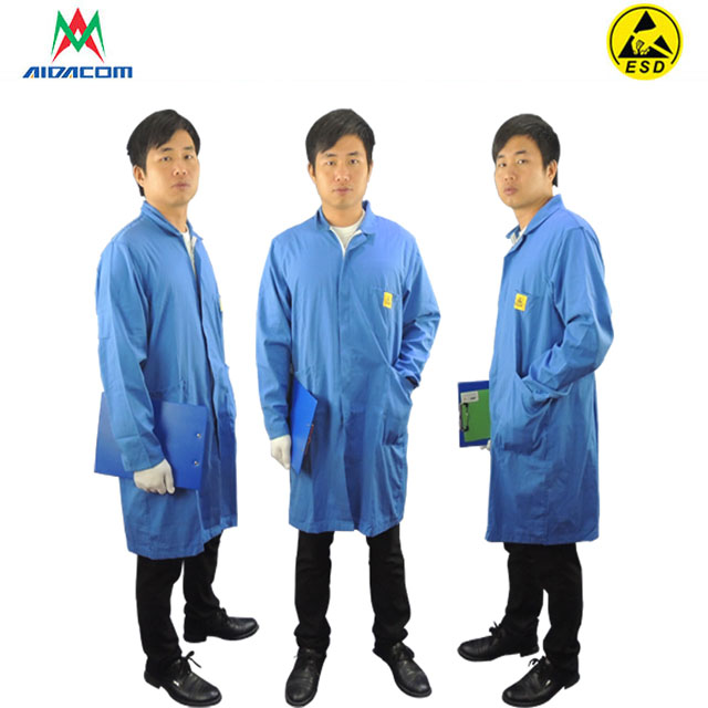 SGS White Blue 0.35kg 10000 Class Cleanroom ESD Smock