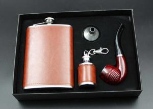Wholesale Portable Kitchen Household Items 9 Oz Leather Hip Flask Business Gift Pipe Set from china suppliers